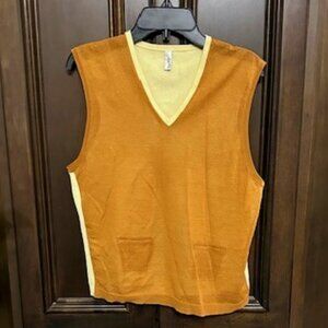 Judy Turner Tan & Yellow Semi-Sheer Sleeveless V-Neck Unisex Mary Vest